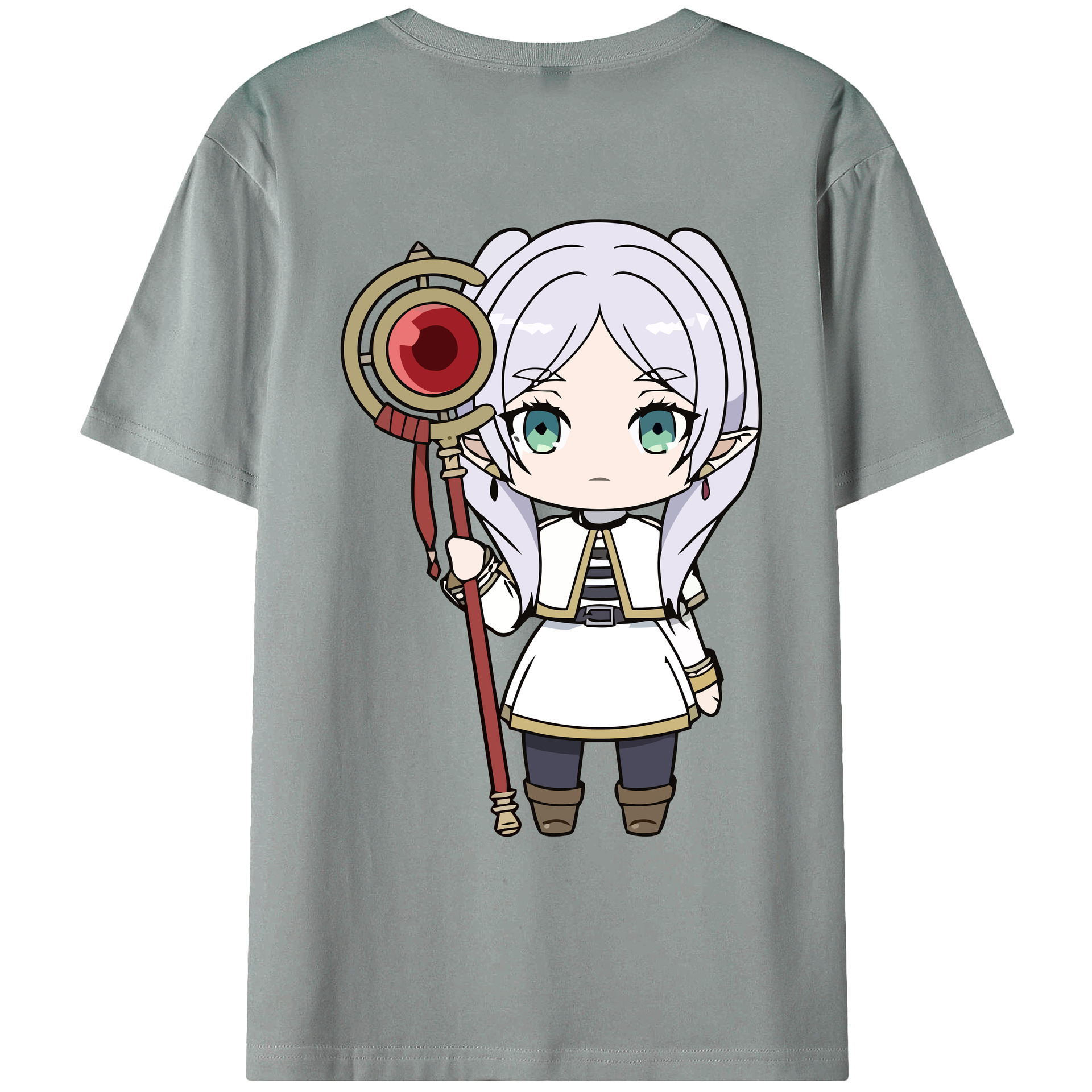 （画像用） 葬送のフリーレン Frieren 綿100％ メンズ半袖Tシャツ（バックプリント） 通気性